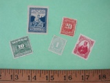 Lot of 5 Assorted Stamps including 10-cent Wine Tax Stamp, Telegram Stamp, Nicaragua and more