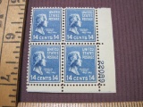 Block of 4 1938 Franklin Pierce 14 cent US postage stamps, #819