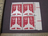 Block of 4 1971 Red Jet Silhouette 11 cent US Air Mail stamps, #C78