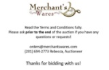 FREE PICKUP in any of our locations, Merchant's Wares Auction Showroom in Ringwood NJ, Silvermoon