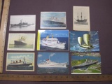 Ship Postcards, SS Queen Mary, SS Independence, USS Hartley DE-1029, foil Two Masted Ship and more,