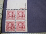 Block of 4 1940 James Fenimore Cooper 2 cent US postage stamps, #860