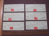 Six canceled 1901 Flemington National Bank checks, each with a 2 cent Internal Revenue Documentary