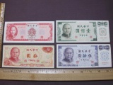 Taiwan China currency lot with picture of Sun Yat Sen on the front: 10 Yuan (2), 50 Yuan and 100