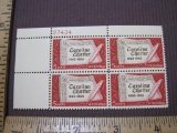 Block of 4 1963 Carolina Charter 5 cent US postage stamps, #1230