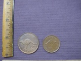 Two Australia coins: 1951 Half Penny, 1952 Penny, both with kangaroo one side, King George VI on