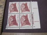 Block of 4 1982 Crazy Horse 13 cent US postage stamps, #1855