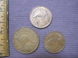Three Australia coins: 1941 Half Penny, 1943 Half Penny, 1943 Penny, with King George VI and