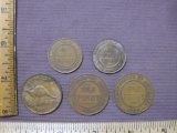 Lot of 5 1930s Australia coins: Three One Penny coins (1934, 35, 38), Two One Half Penny coins