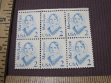 Mary Lyon Block of six 1987 2 cent US postage stamps, #2169