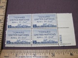 UN Peace Conference block of 4 1945 5 cent US postage stamps, #928