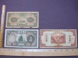 Three Bank of Communications China bank notes: 1935 5 Yuan, 1941 5 Yuan (see photos for condition)