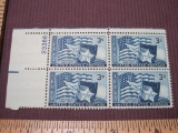 Block of 4 1945 Texas Statehood 3 cent US postage stamps, #938