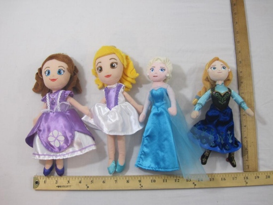 Four Disney Plush Characters including Anna and Elsa from Frozen and Sofia the First, Just