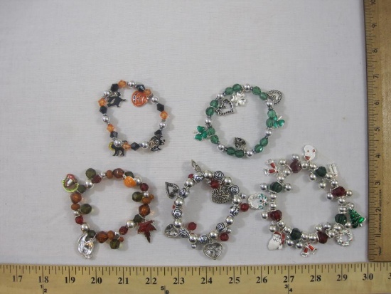 Five Seasonal/Holiday Charm Bracelets including Valentines, St Patrick's Day, Fall, Halloween and