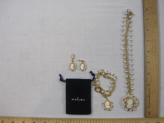 The Danbury Mint Cameo Set with matching necklace, bracelet, and earrings, 3 oz