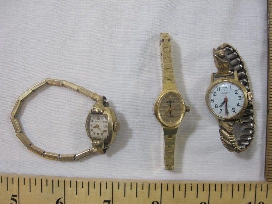 Three Vintage Ladies Watches including Benrus 10 K RGP (14.2 g), Benrus and Caravelle, 2 oz