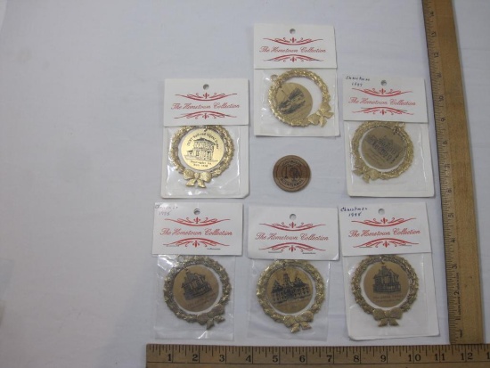 Six Huntingdon PA The Hometown Collection Christmas Ornaments and Wooden Bicentennial Token, 9 oz