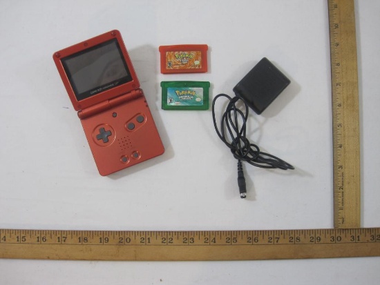 Nintendo Gameboy Advance SP Game System, Charger, and 2 Pokemon Games (Firered Version and Emerald