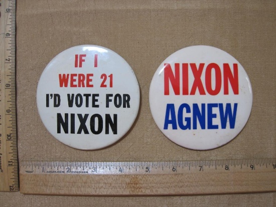 2 Political Presidential Campaign Pinback Buttons, Nixon and Agnew