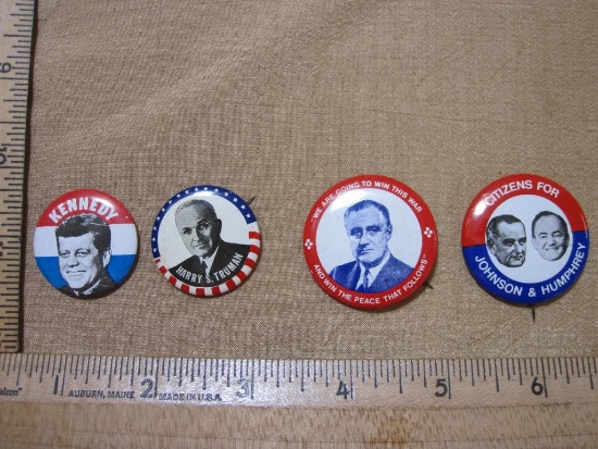 Political Campaign Pins including Kennedy, Truman , Johnson (Reproduction)