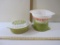 Lot of Vintage Pyrex including 1 1/2 Qt Covered Dish with Verde Lid, 1 1/2 Qt Green Bowl and 2 1/2