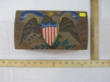US E Pluribus Unum Eagle and Flag Shield Small Wooden Chest/Trinket Box, 1 lb 3 oz