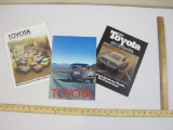 Three 1970s Toyota Sales Brochures including 1975 Corolla and 1976 Celica, Corolla, Corona, Mark II,