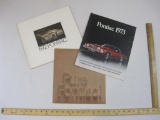 Three 1970s Pontiac Sales Brochures including 1972 Buyer's Guide, 1973 Buyer's Guide and 1971 Pure