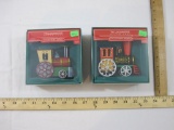 Two Hallmark Tin Locomotive Collector's Series Ornaments, 1985 & 1986, in original boxes, 9 oz