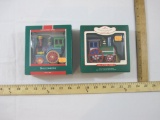 Two Hallmark Tin Locomotive Collector's Series Ornaments, 1987 & 1989, in original boxes, 8 oz