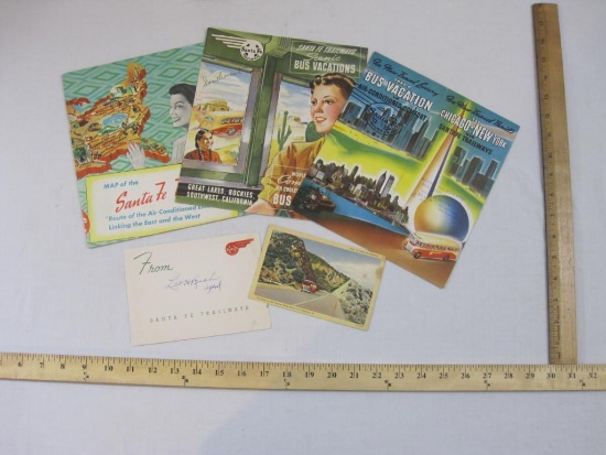 Lot of Vintage Santa Fe Trailways Ephemera including brochures, maps, and postcard, 3 oz
