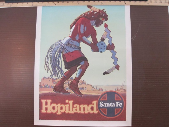 Santa Fe Railroad Hopiland Buffalo Dancer Poster, poster has minor creasing, poster is rolled and