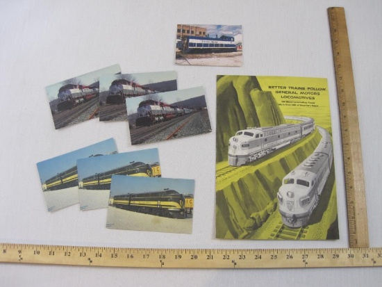 Lot of General Motors Locomotives Train Brochure and Postcards, photos on postcards by Karl Erk, 2