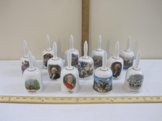 Lot of 12 Danbury Mint Limited Edition American Bicentennial Ceramic Bells, made in West Germany,