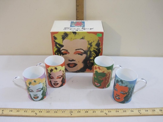 Set of 4 Andy Warhol Marilyn Monroe Ceramic Coffee Mugs, new in box, Block China 1997, 2 lbs 12 oz