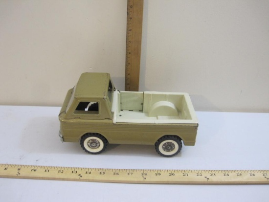 Vintage Pressed Steel Structo Olive Pick-Up Truck, metal with plastic bed liner, 1 lb 10 oz