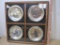Framed Audubon Franklin Mint Sterling Silver Bird Plates in Original Walnut Frame, 1974 set of 4,