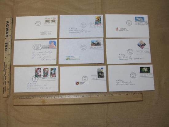 Batch of 9 First Day of Issue covers, from 1988 to 2004, including: 1988 Railroad Mail Car, 1993
