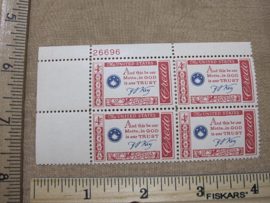 Block of four 1969-61 Francis Scott Key Credo US postage stamps (#1142)