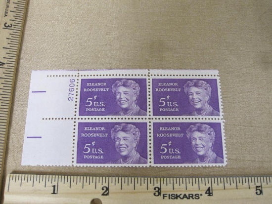 Block of 4 1963 5 cent Eleanor Roosevelt US postage stamps (Scott #1236)