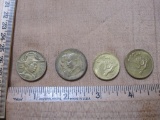 1922 1000 Reis, 1938 2000 Reis, and 1946 1 and 2 Cruzeiro coins, from Brasil