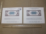 Two International Paper Money Show Memphis Coin Club, Memphis TN June 1982 Souvenier Sheets, one