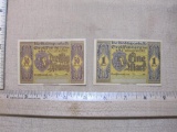 Two Vintage German Paper Currency Notes including 30 Pfennig and 1 Mark