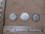 Three Canadian Silver Dimes, 1943, 1960 and 1936, 6.9g