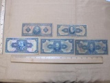 Five Vintage Brazil Paper Currency Notes including 5, 10 , 20, & 10 Mil Reis Denominations, see
