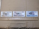 Three Brazil Paper Currency Notes including 5000, 10000, & 50000 Cruzeiros Denominations
