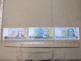 Three Brazil Paper Currency Notes including 50, 100 & 500 Cruzados Denominations