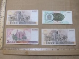 Four Brazil Paper Currency Notes including 5000, 10000 & 50000 Cruzeiros Denominations