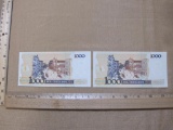 Two Brazil 1000 Cruzados Paper Currency Notes, excellent condition